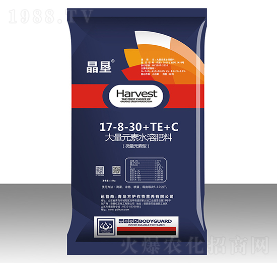 大量元素水溶肥料17-8-30+TE+C-晶墾-方護作物