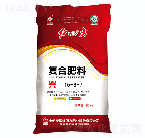 50kg氯基復(fù)合肥料15-8-7-紅四方