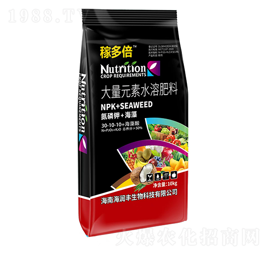 10kg大量元素水溶肥料30-10-10+海藻酸-稼多倍-海潤(rùn)豐